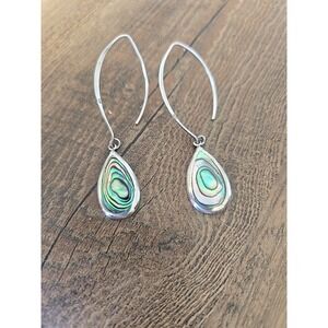 VTG 925 CFJ THAI Sterling Abalone Teardrop Shell Inlay Drop/Dangling Earrings